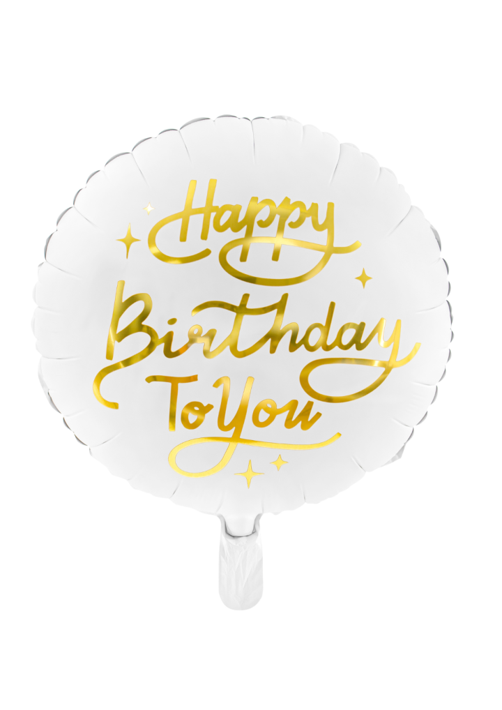 Balon foliowy okrągły Happy Birthday biało-złoty
